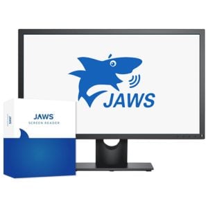 Image of Jaws software logo on screen and product box