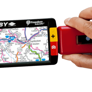 Image of Ruby magnifier in hand looking at a map