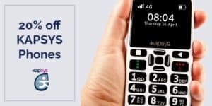 Hand holding a Kapsys phone. Text reads: 205 off Kapsys phones, alongside the Kapsys logo.
