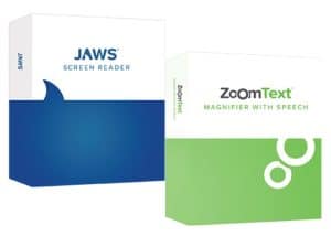 Photo of the software packaging for both Jaws and ZoomText together. 