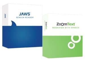 Photo of the software packaging for both Jaws and ZoomText together.