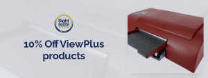 Image of ViewPlus SpotDot Embosser, text reads 10% Off ViewPlus products