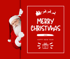 Image of Santa. Text reads: Merry Christmas and a Happy New Year!