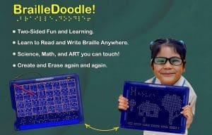 Image of child holding a BrailleDoodle