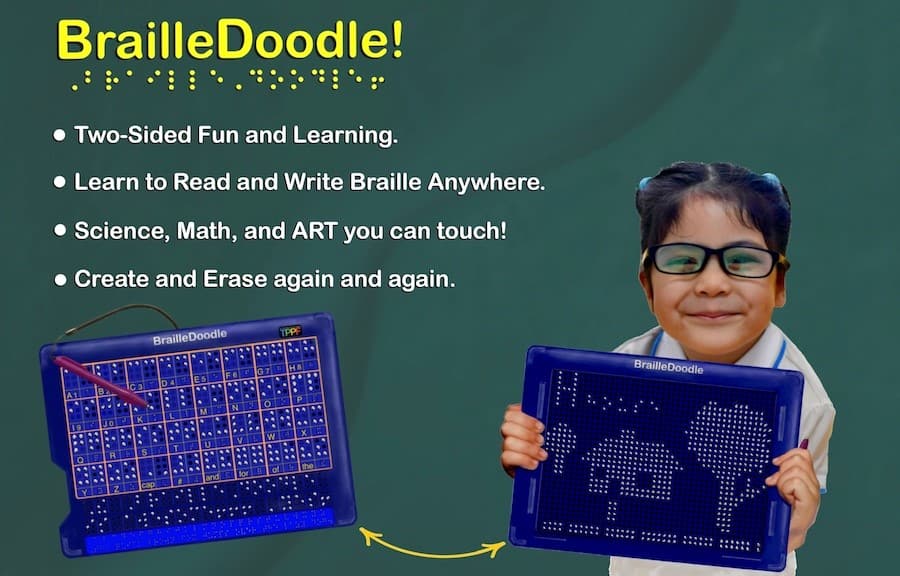 Image of child holding a BrailleDoodle
